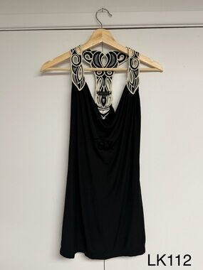 Akiko Black Embroidered Cutout Racerback Cowl Neck Top S